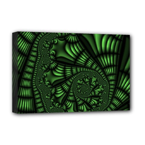 Fractal Drawing Green Spirals Deluxe Canvas 18  X 12   by Simbadda