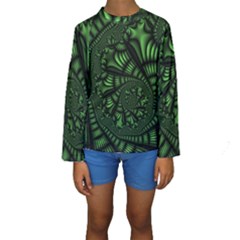 Fractal Drawing Green Spirals Kids  Long Sleeve Swimwear by Simbadda