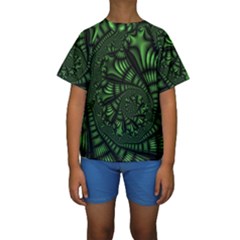 Fractal Drawing Green Spirals Kids  Short Sleeve Swimwear by Simbadda