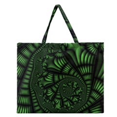 Fractal Drawing Green Spirals Zipper Large Tote Bag by Simbadda