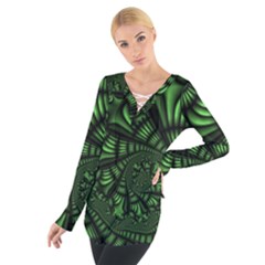 Fractal Drawing Green Spirals Women s Tie Up Tee by Simbadda