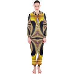 Fractal Yellow Butterfly In 3d Glass Frame Hooded Jumpsuit (ladies)  by Simbadda