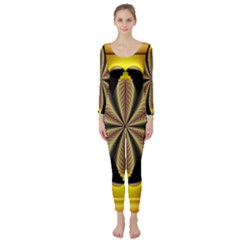 Fractal Yellow Butterfly In 3d Glass Frame Long Sleeve Catsuit by Simbadda