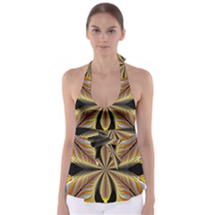 Fractal Yellow Butterfly In 3d Glass Frame Babydoll Tankini Top by Simbadda