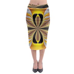 Fractal Yellow Butterfly In 3d Glass Frame Midi Pencil Skirt by Simbadda