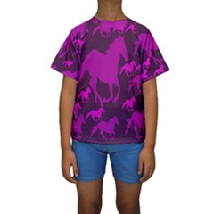 Pink Horses Horse Animals Pattern Colorful Colors Kids  Short Sleeve Swimwear by Simbadda