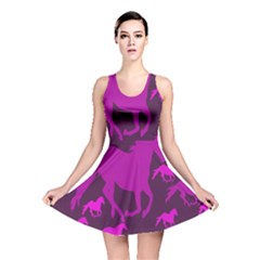 Pink Horses Horse Animals Pattern Colorful Colors Reversible Skater Dress by Simbadda