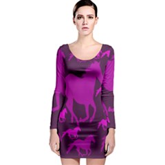 Pink Horses Horse Animals Pattern Colorful Colors Long Sleeve Bodycon Dress by Simbadda