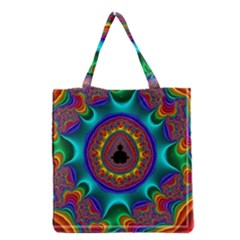 3d Glass Frame With Kaleidoscopic Color Fractal Imag Grocery Tote Bag by Simbadda