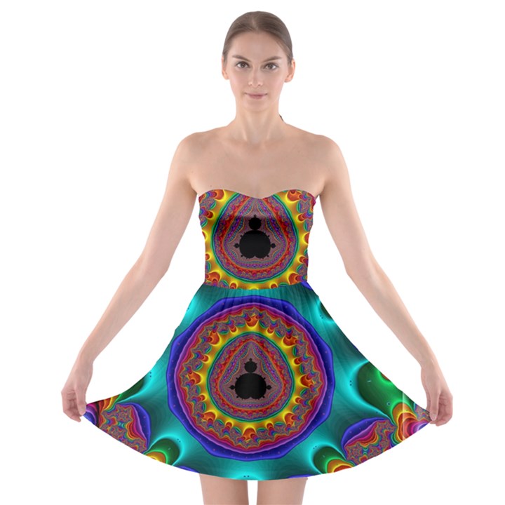 3d Glass Frame With Kaleidoscopic Color Fractal Imag Strapless Bra Top Dress