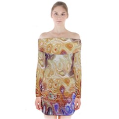 Space Abstraction Background Digital Computer Graphic Long Sleeve Off Shoulder Dress by Simbadda