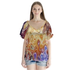 Space Abstraction Background Digital Computer Graphic Flutter Sleeve Top by Simbadda