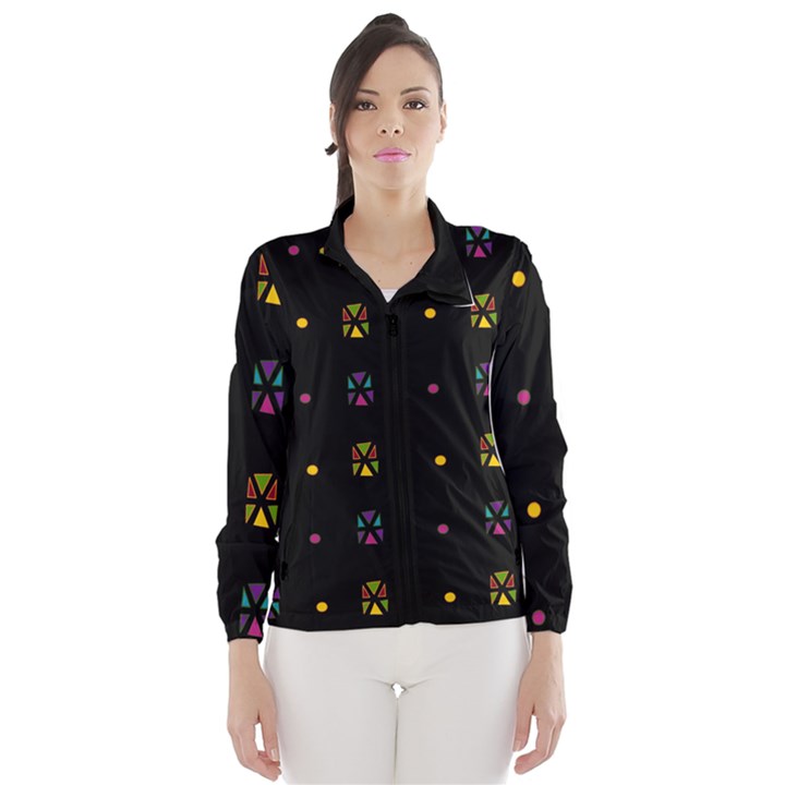 Abstract A Colorful Modern Illustration Black Background Wind Breaker (Women)