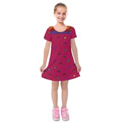 Red Abstract A Colorful Modern Illustration Kids  Short Sleeve Velvet Dress by Simbadda