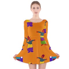 A Colorful Modern Illustration For Lovers Long Sleeve Velvet Skater Dress by Simbadda