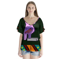 Owl A Colorful Modern Illustration For Lovers Flutter Sleeve Top by Simbadda