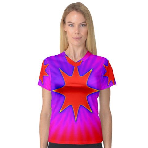 Pink Digital Computer Graphic Women s V-neck Sport Mesh Tee by Simbadda