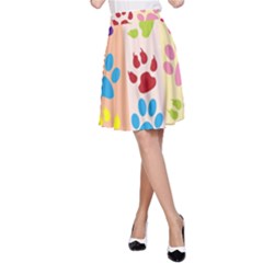 Colorful Animal Paw Prints Background A-line Skirt by Simbadda