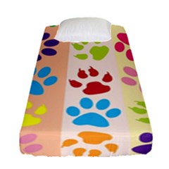 Colorful Animal Paw Prints Background Fitted Sheet (single Size) by Simbadda