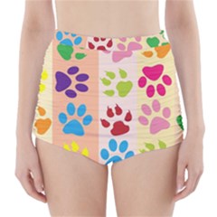 Colorful Animal Paw Prints Background High-waisted Bikini Bottoms by Simbadda