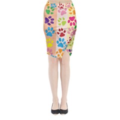 Colorful Animal Paw Prints Background Midi Wrap Pencil Skirt by Simbadda