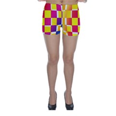 Squares Colored Background Skinny Shorts by Simbadda