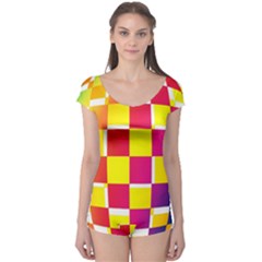 Squares Colored Background Boyleg Leotard  by Simbadda