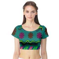 A Colorful Modern Illustration Short Sleeve Crop Top (tight Fit) by Simbadda