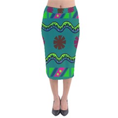 A Colorful Modern Illustration Velvet Midi Pencil Skirt by Simbadda