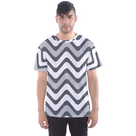 Shades Of Grey And White Wavy Lines Background Wallpaper Men s Sport Mesh Tee by Simbadda