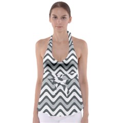 Shades Of Grey And White Wavy Lines Background Wallpaper Babydoll Tankini Top by Simbadda