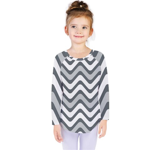 Shades Of Grey And White Wavy Lines Background Wallpaper Kids  Long Sleeve Tee by Simbadda