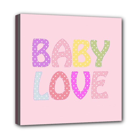 Pink Baby Love Text In Colorful Polka Dots Mini Canvas 8  X 8  by Simbadda