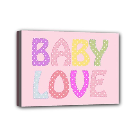 Pink Baby Love Text In Colorful Polka Dots Mini Canvas 7  X 5  by Simbadda