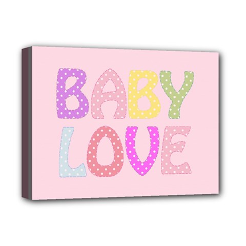 Pink Baby Love Text In Colorful Polka Dots Deluxe Canvas 16  X 12   by Simbadda