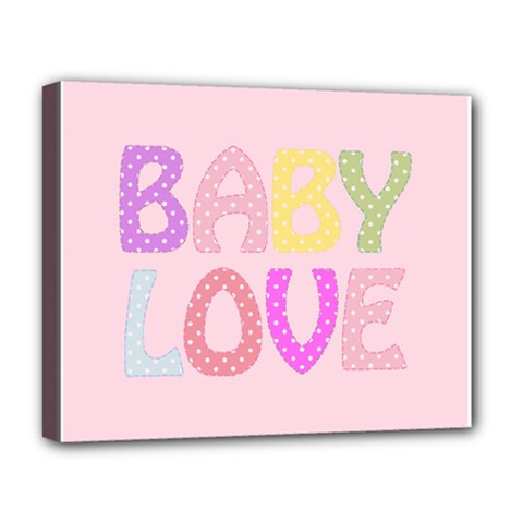 Pink Baby Love Text In Colorful Polka Dots Deluxe Canvas 20  X 16   by Simbadda