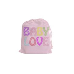 Pink Baby Love Text In Colorful Polka Dots Drawstring Pouches (small)  by Simbadda