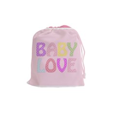 Pink Baby Love Text In Colorful Polka Dots Drawstring Pouches (medium)  by Simbadda