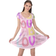 Pink Baby Love Text In Colorful Polka Dots Cap Sleeve Dresses by Simbadda