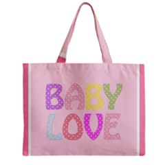 Pink Baby Love Text In Colorful Polka Dots Zipper Mini Tote Bag by Simbadda