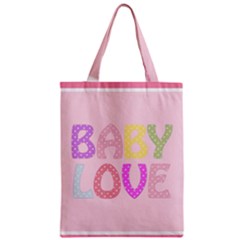 Pink Baby Love Text In Colorful Polka Dots Zipper Classic Tote Bag by Simbadda