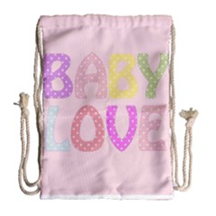 Pink Baby Love Text In Colorful Polka Dots Drawstring Bag (large) by Simbadda