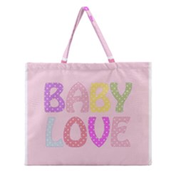 Pink Baby Love Text In Colorful Polka Dots Zipper Large Tote Bag by Simbadda