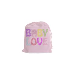 Pink Baby Love Text In Colorful Polka Dots Drawstring Pouches (xs)  by Simbadda