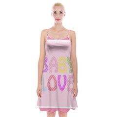 Pink Baby Love Text In Colorful Polka Dots Spaghetti Strap Velvet Dress by Simbadda