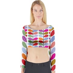 Colorful Bright Leaf Pattern Background Long Sleeve Crop Top by Simbadda