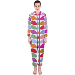 Colorful Bright Leaf Pattern Background Hooded Jumpsuit (ladies)  by Simbadda