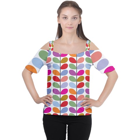 Colorful Bright Leaf Pattern Background Women s Cutout Shoulder Tee by Simbadda