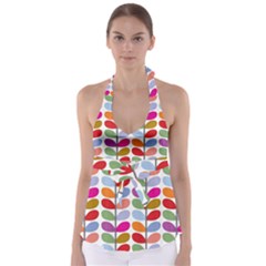 Colorful Bright Leaf Pattern Background Babydoll Tankini Top by Simbadda