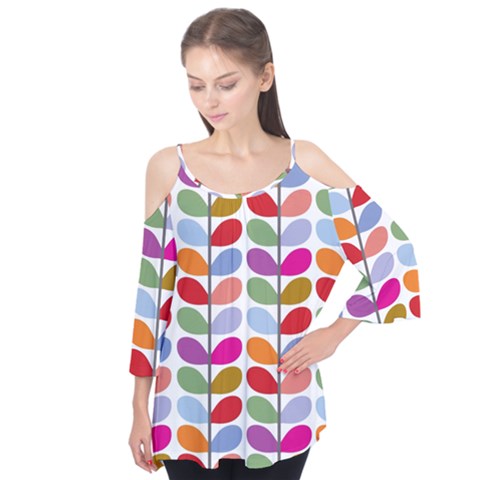 Colorful Bright Leaf Pattern Background Flutter Tees by Simbadda